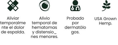 USA Grown  Hemp. Alivio temporal de hematomas y distensio_ nes menores. Aliviar temporalmente el dolor de espalda. Probado por dermatólogos.