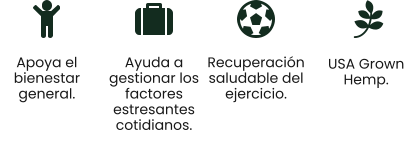 Apoya el bienestar general. Ayuda a gestionar los factores estresantes cotidianos. Recuperación saludable del ejercicio. USA Grown  Hemp.